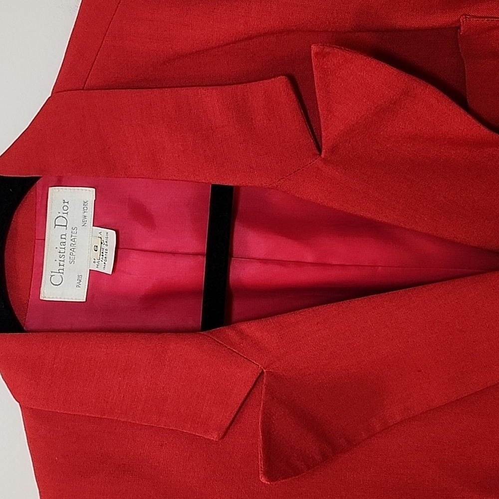 VTG Christian Dior red cropped blazer  Red Double-Breasted Blazer Size 6 - Picture 8 of 16